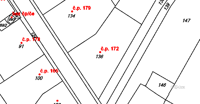 Miroslavské Knínice 172 na parcele st. 136 v KÚ Miroslavské Knínice, Katastrální mapa