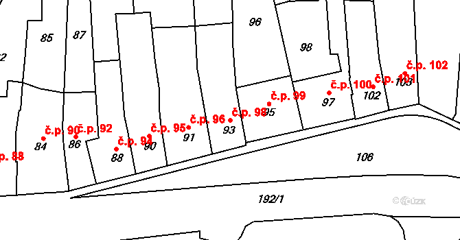 Moravský Krumlov 98 na parcele st. 93 v KÚ Moravský Krumlov, Katastrální mapa