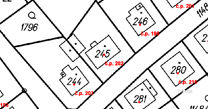 Všechovice 202 na parcele st. 245 v KÚ Všechovice, Katastrální mapa