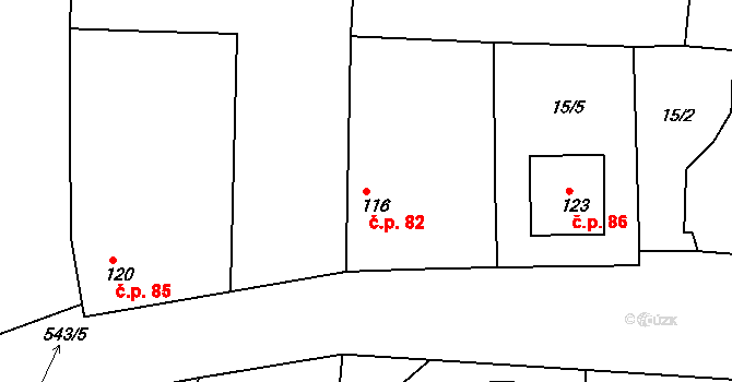 Chvalovice 82, Kovanice na parcele st. 116 v KÚ Chvalovice u Nymburka, Katastrální mapa