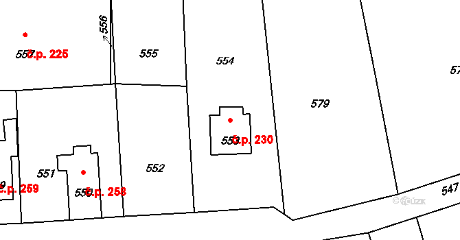 Proseč nad Nisou 230, Jablonec nad Nisou na parcele st. 553 v KÚ Proseč nad Nisou, Katastrální mapa
