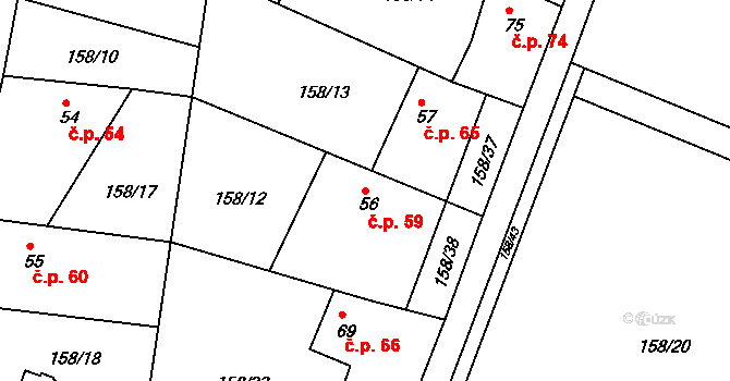 Hostěradice 59, Kamenný Přívoz na parcele st. 56 v KÚ Hostěradice, Katastrální mapa