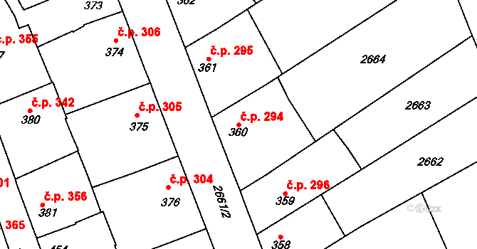Dobříš 294 na parcele st. 360 v KÚ Dobříš, Katastrální mapa