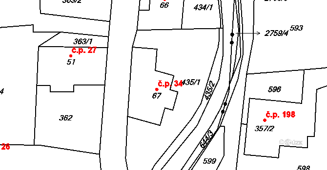 Rudíkovy 34, Třemešná na parcele st. 67 v KÚ Rudíkovy, Katastrální mapa