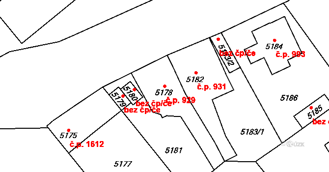 Kročehlavy 929, Kladno na parcele st. 5178 v KÚ Kročehlavy, Katastrální mapa