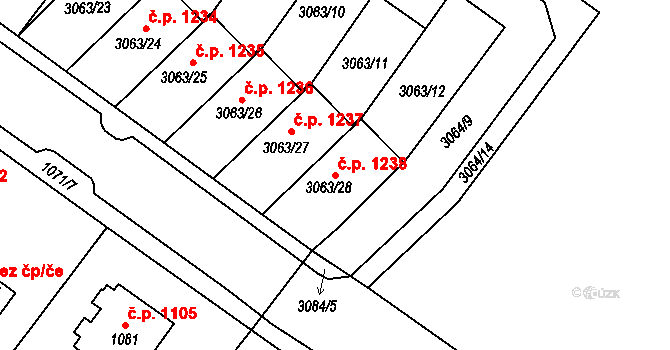 Frýdlant 1238 na parcele st. 3063/28 v KÚ Frýdlant, Katastrální mapa