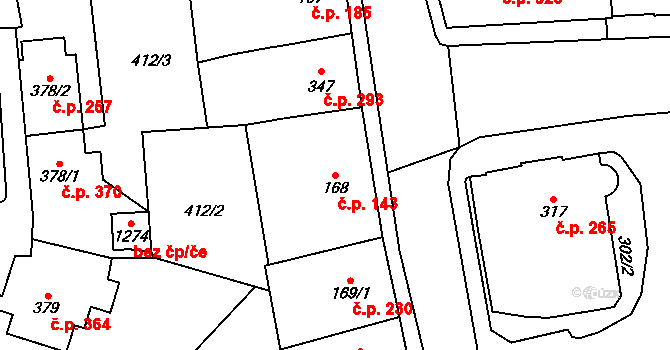 Úpice 143 na parcele st. 168 v KÚ Úpice, Katastrální mapa