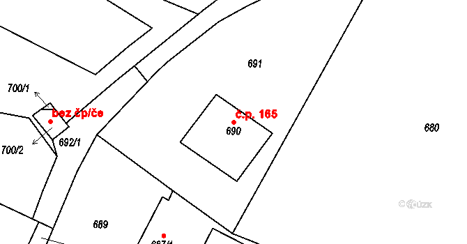 Kvaň 165, Zaječov na parcele st. 690 v KÚ Kvaň, Katastrální mapa