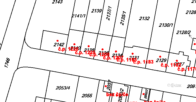 Tachov 1207 na parcele st. 2136 v KÚ Tachov, Katastrální mapa