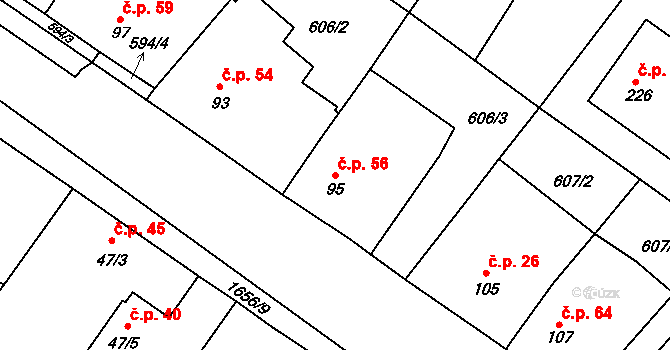 Češnovice 56, Pištín na parcele st. 95 v KÚ Češnovice, Katastrální mapa