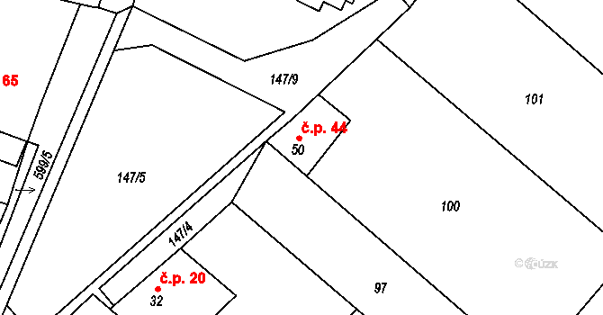 Kyškovice 44 na parcele st. 50 v KÚ Kyškovice, Katastrální mapa