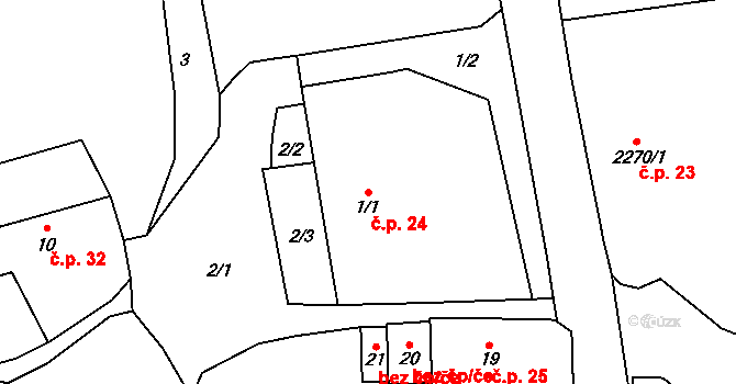 Brná 24, Ústí nad Labem na parcele st. 1/1 v KÚ Brná nad Labem, Katastrální mapa