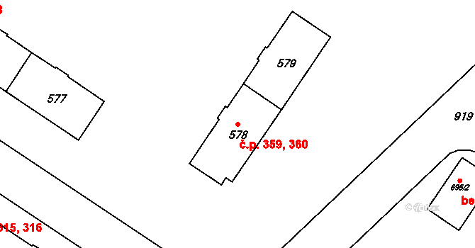 Milovice 359,360 na parcele st. 578 v KÚ Milovice nad Labem, Katastrální mapa