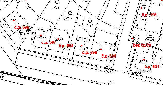 Poděbrady III 599, Poděbrady na parcele st. 3726 v KÚ Poděbrady, Katastrální mapa