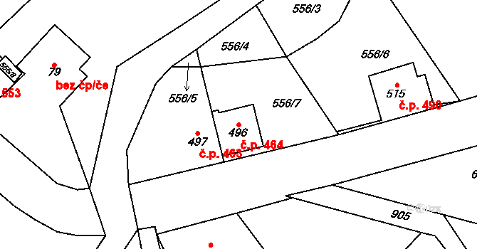 Kovářská 464 na parcele st. 496 v KÚ Kovářská, Katastrální mapa