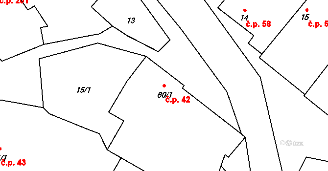 Opatov 42 na parcele st. 60/1 v KÚ Opatov na Moravě, Katastrální mapa