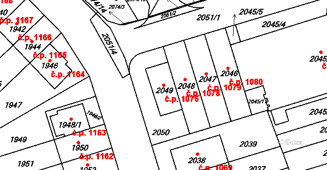 Řečkovice 1075, Brno na parcele st. 2049 v KÚ Řečkovice, Katastrální mapa