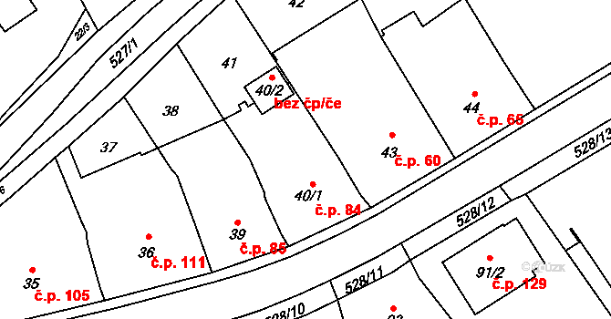 Olešník 84 na parcele st. 40/1 v KÚ Olešník, Katastrální mapa