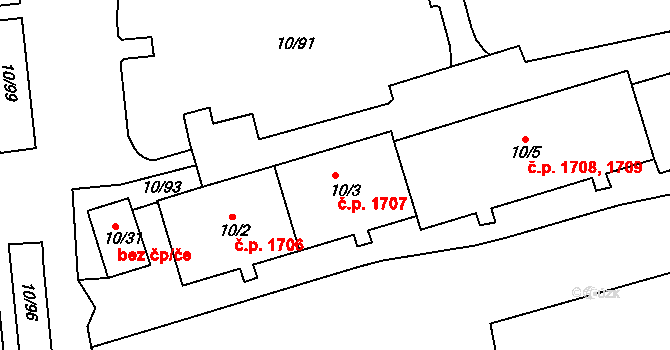 Trnovany 1707, Teplice na parcele st. 10/3 v KÚ Teplice-Trnovany, Katastrální mapa