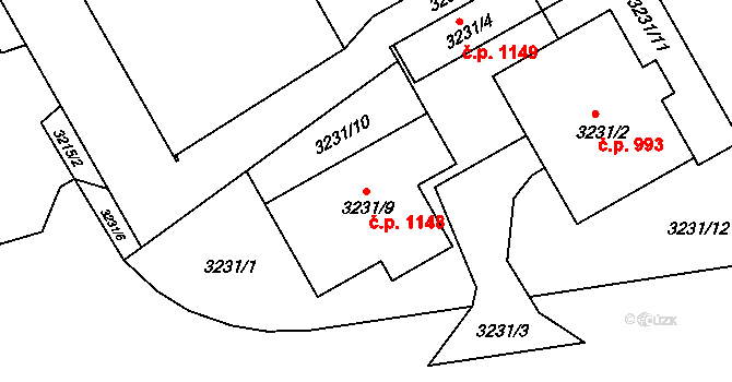 Lyžbice 1148, Třinec na parcele st. 3231/9 v KÚ Lyžbice, Katastrální mapa