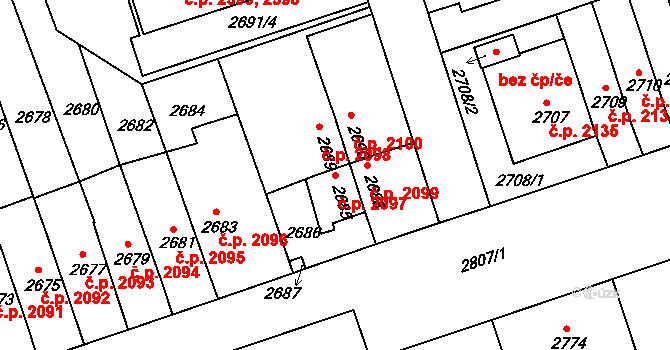 Žižkov 2097, Praha na parcele st. 2685 v KÚ Žižkov, Katastrální mapa