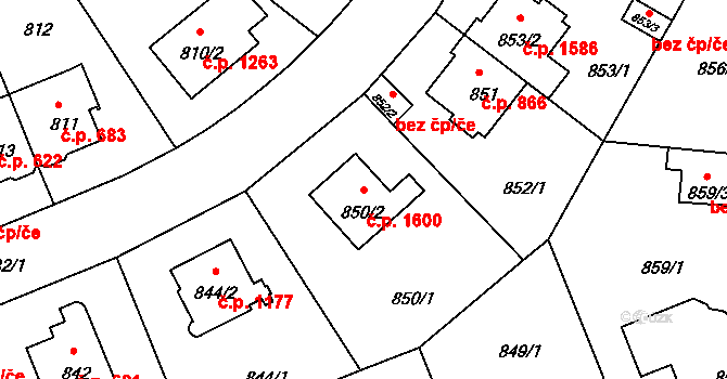 Braník 1600, Praha na parcele st. 850/2 v KÚ Braník, Katastrální mapa