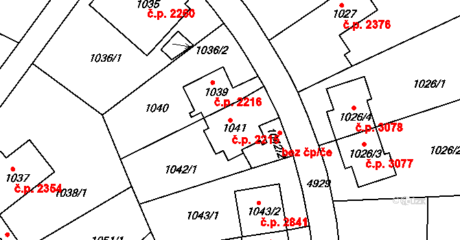 Smíchov 2215, Praha na parcele st. 1041 v KÚ Smíchov, Katastrální mapa
