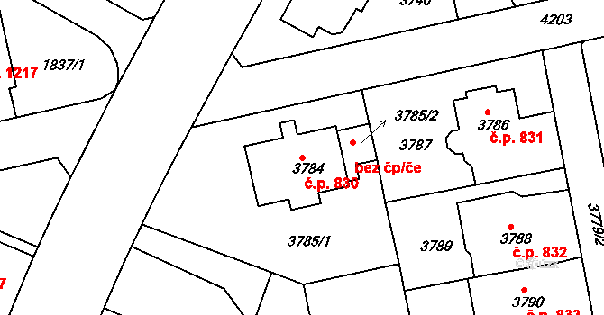 Dejvice 830, Praha na parcele st. 3784 v KÚ Dejvice, Katastrální mapa