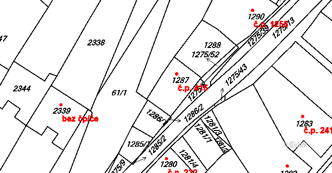 Mutěnice 415 na parcele st. 1287 v KÚ Mutěnice, Katastrální mapa