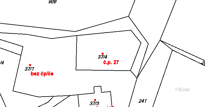 Dolní Olešnice 27 na parcele st. 37/4 v KÚ Dolní Olešnice, Katastrální mapa