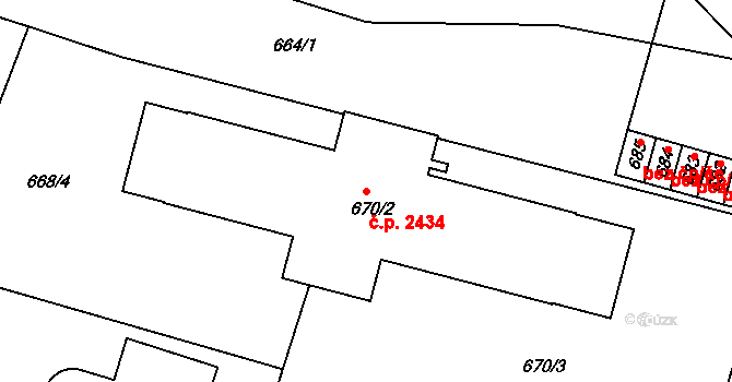 Česká Lípa 2434 na parcele st. 670/2 v KÚ Česká Lípa, Katastrální mapa