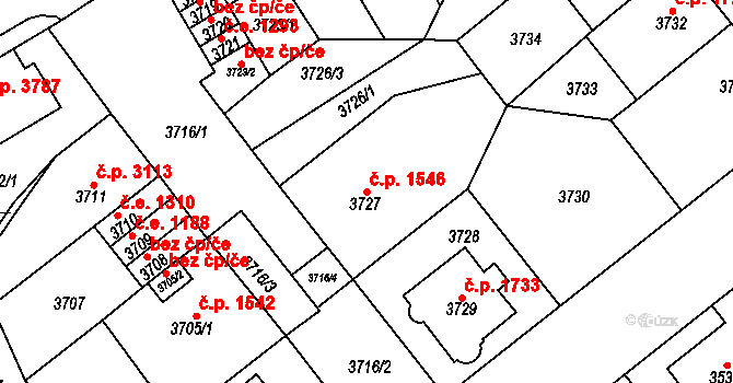 Chomutov 1546 na parcele st. 3727 v KÚ Chomutov I, Katastrální mapa