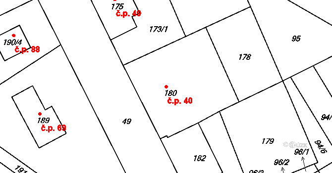 Jílové 40, Hodkovice nad Mohelkou na parcele st. 180 v KÚ Jílové u Hodkovic nad Mohelkou, Katastrální mapa
