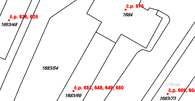 Teplické Předměstí 648,649,650,651, Bílina na parcele st. 1683/69 v KÚ Bílina, Katastrální mapa