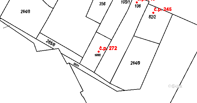 Malšovice 272, Hradec Králové na parcele st. 105/2 v KÚ Malšovice u Hradce Králové, Katastrální mapa