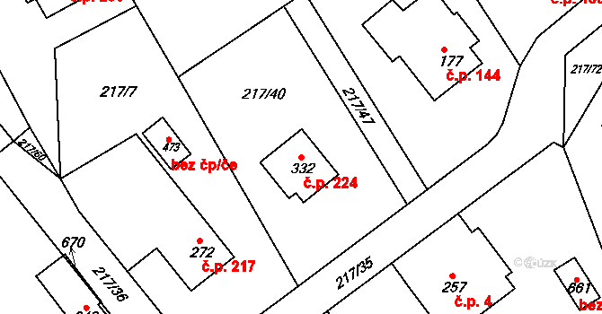 Malé Svatoňovice 224 na parcele st. 332 v KÚ Malé Svatoňovice, Katastrální mapa