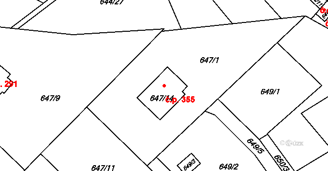 Ráj 355, Karviná na parcele st. 647/14 v KÚ Ráj, Katastrální mapa