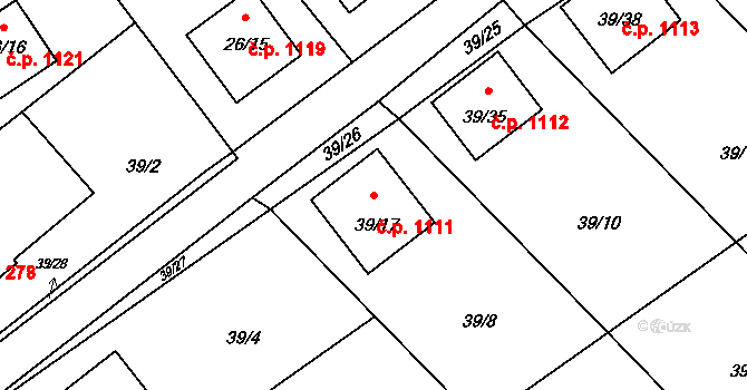 Ráj 1111, Karviná na parcele st. 39/17 v KÚ Ráj, Katastrální mapa