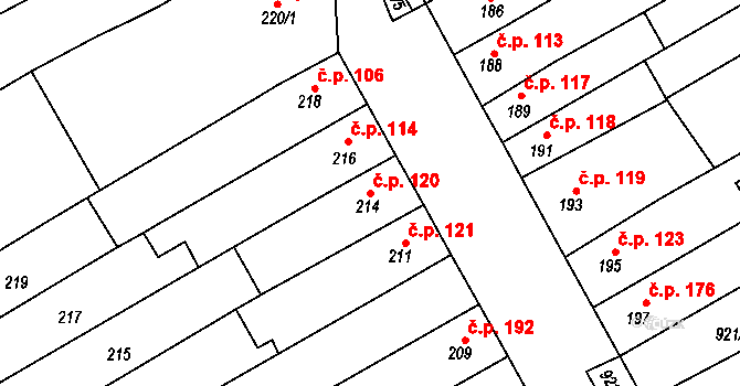 Malhostovice 120 na parcele st. 214 v KÚ Malhostovice, Katastrální mapa