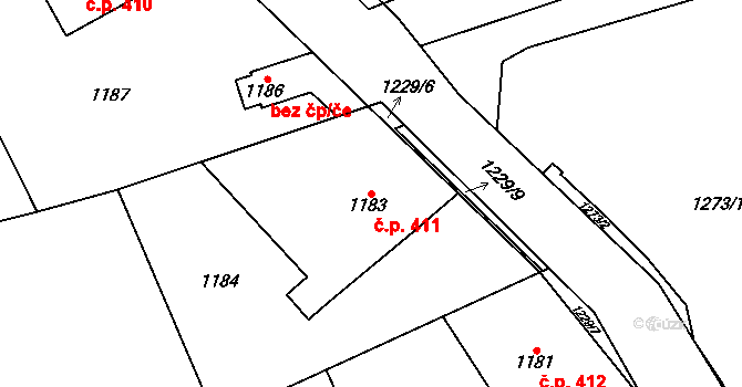 Bludovice 411, Havířov na parcele st. 1183 v KÚ Bludovice, Katastrální mapa