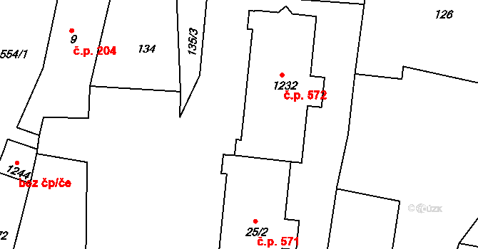 Nepomuk 572 na parcele st. 1232 v KÚ Nepomuk, Katastrální mapa