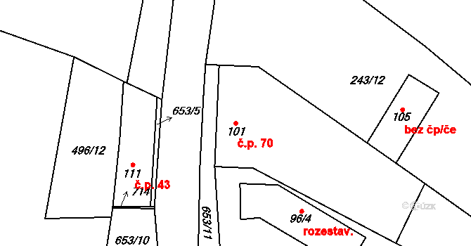 Březovice 70 na parcele st. 101 v KÚ Březovice pod Bezdězem, Katastrální mapa
