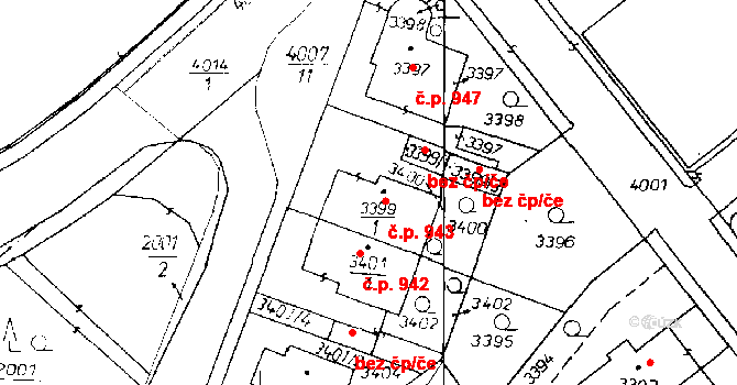 Poděbrady III 943, Poděbrady na parcele st. 3399/1 v KÚ Poděbrady, Katastrální mapa