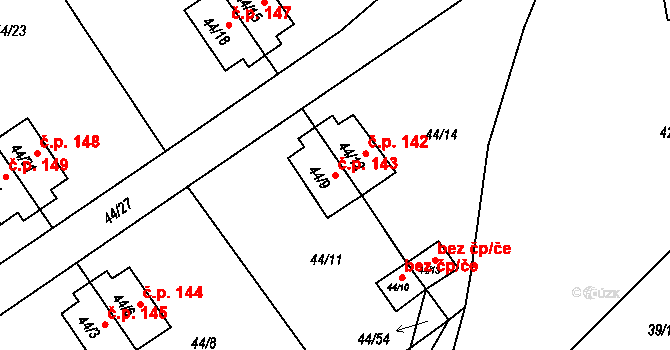 Kaceřov 143 na parcele st. 44/9 v KÚ Kaceřov u Kynšperka nad Ohří, Katastrální mapa