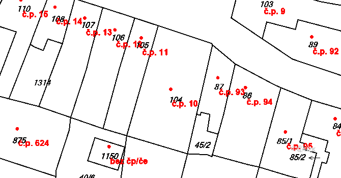 Benešov nad Ploučnicí 10 na parcele st. 104 v KÚ Benešov nad Ploučnicí, Katastrální mapa