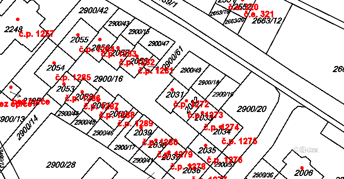 Rosice 1272 na parcele st. 2031 v KÚ Rosice u Brna, Katastrální mapa