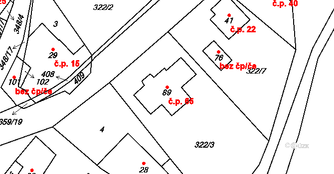 Břevnice 65 na parcele st. 89 v KÚ Břevnice, Katastrální mapa