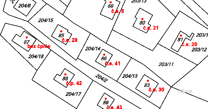 Všeměřice 41, Dolní Dvořiště na parcele st. 86 v KÚ Všeměřice, Katastrální mapa