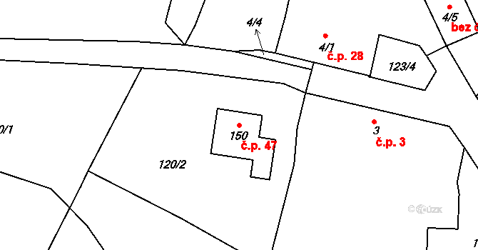 Topělec 47, Čížová na parcele st. 150 v KÚ Topělec, Katastrální mapa