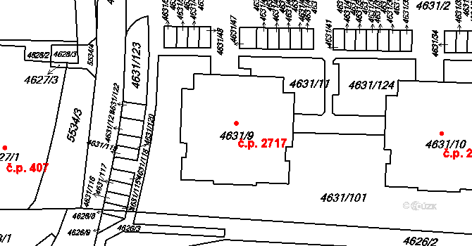 Východní Předměstí 2717, Plzeň na parcele st. 4631/9 v KÚ Plzeň, Katastrální mapa